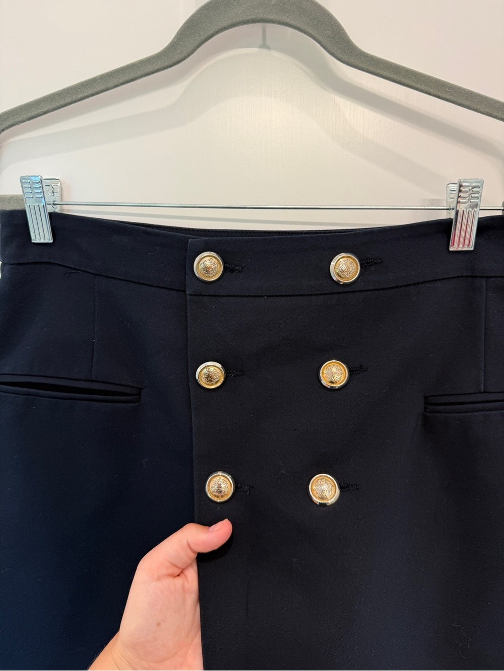 ZARA Navy Blue Mini Skirt with Button Details Size Large - Picture 2 of 4